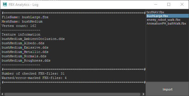 FBX-Analytics interface