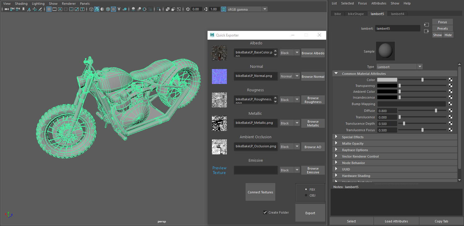 The Quick Exporter UI inside Maya