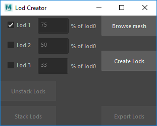 Final result of the Lod Creator's UI and functions
