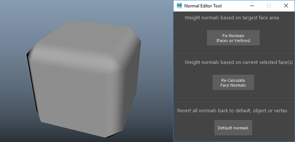 A cube which has had its normals fixed by the Normal Editor Tool