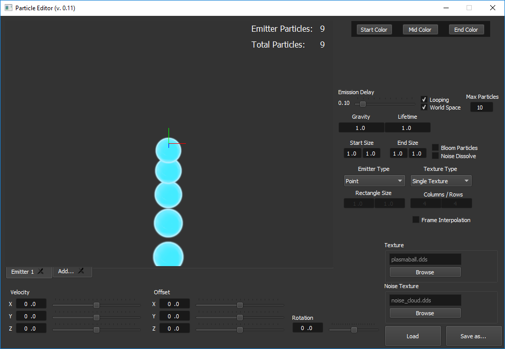 Interface of the Particle editor